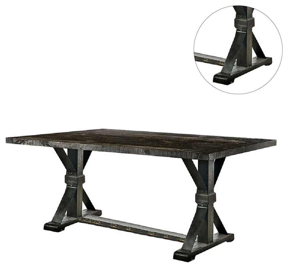 Metal and Wood Dining Table, Antique Black