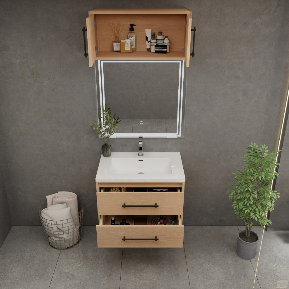 Victoria 30" Solid Wood Bath Vanity, Overhead Cabinet, Yellow Oak