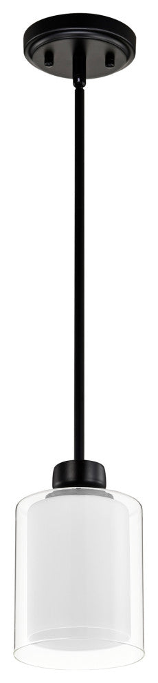Daley 1-Light Matte Black Mini Pendant With Clear Glass and White Glass Shades
