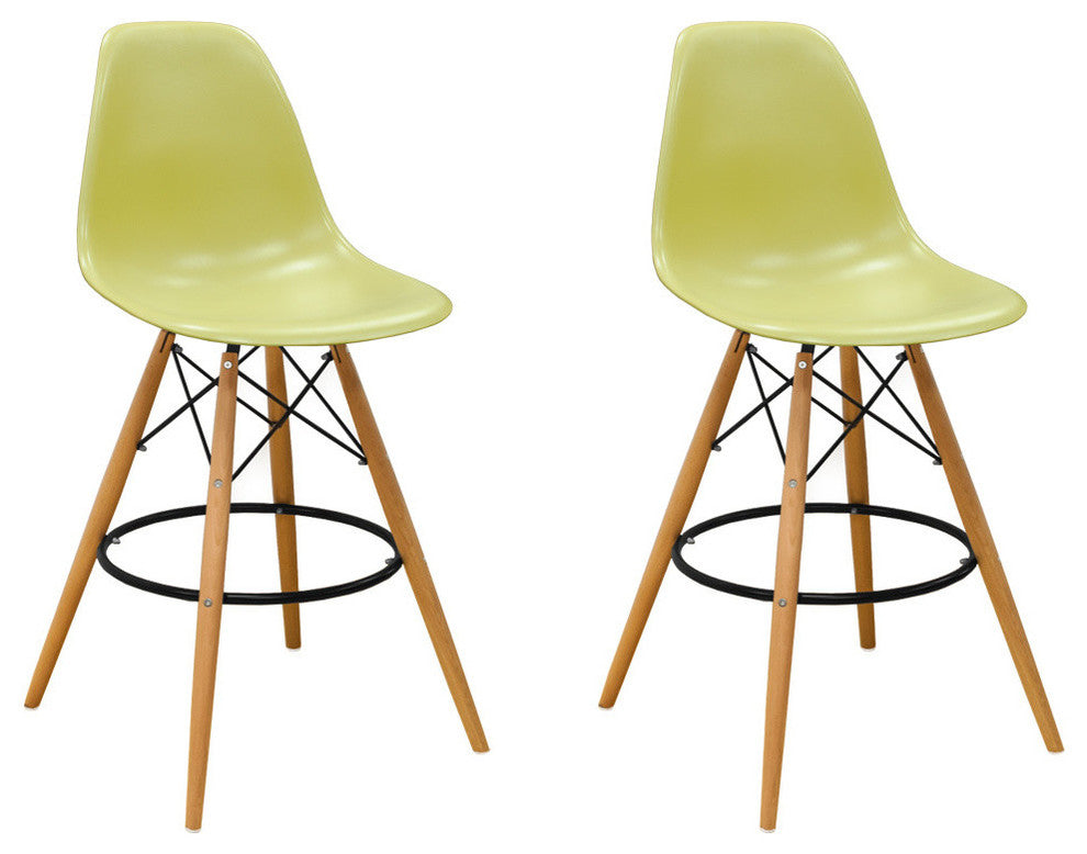 Mod Made Paris Tower Modern Barstool, Set of 2, Olive Green