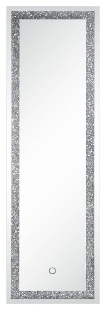 Benzara BM269980 Floor Mirror With LED Light and Faux Diamonds Inlay, Silver