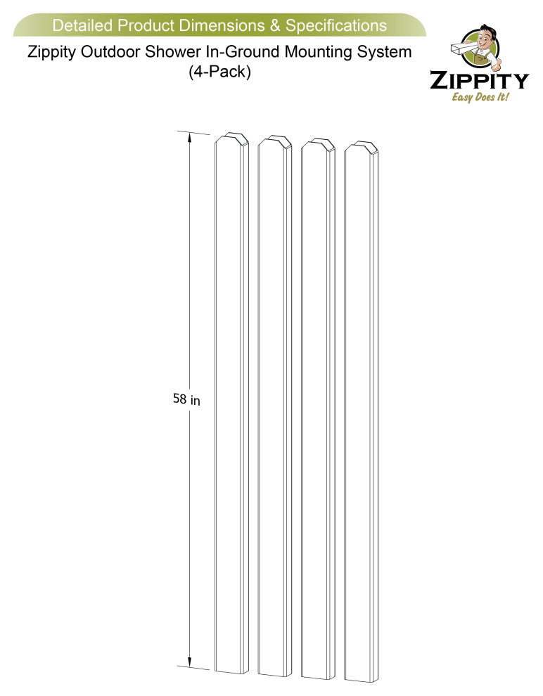Outdoor Vinyl Shower In-Ground Post Mounting Extension Kit, 4 Pack