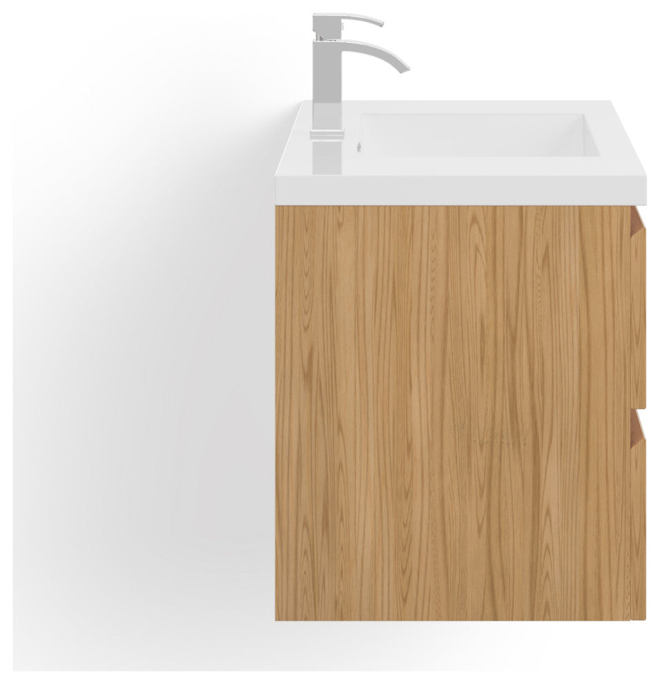 Beacon Bath Vanity, Natural Oak, 42", Single Sink, Wall Mount
