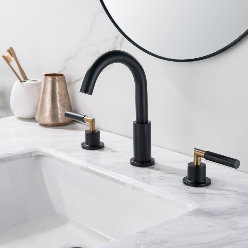Deck Mounted Dual Handles High-Arc Widespread Bathroom Faucet, Matte Black