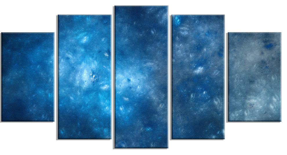 Clear Blue Starry Fractal Sky, Contemporary Canvas Art Print, 60"x32", 5 Panels