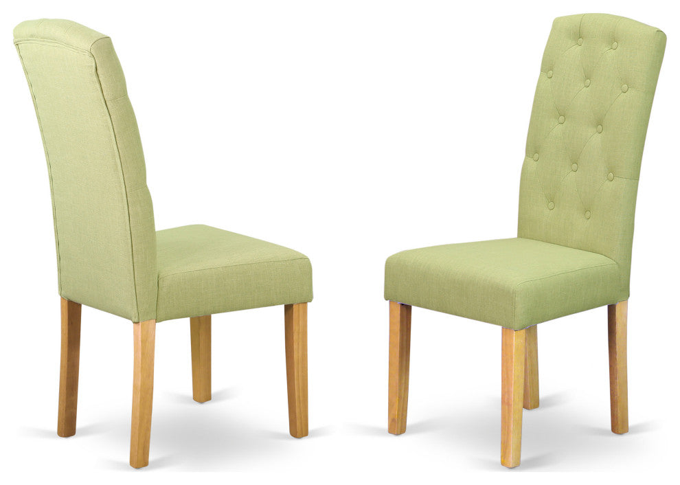 Celina Parson Chair With Oakleg And Linen Fabric-Lime Light Color - Set Of 2