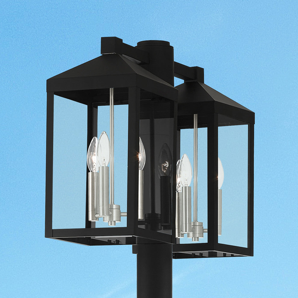 Livex Nyack 5 Light Black/Brushed Nickel Cluster XL Outdoor Wall Lantern