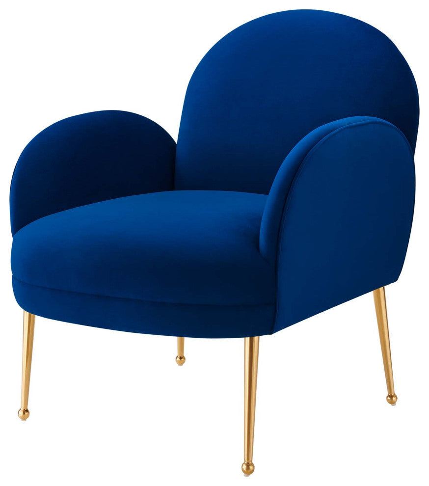 Armchair Accent Chair, Blue Navy, Velvet, Modern, Mid Century Hotel Lounge Cafe