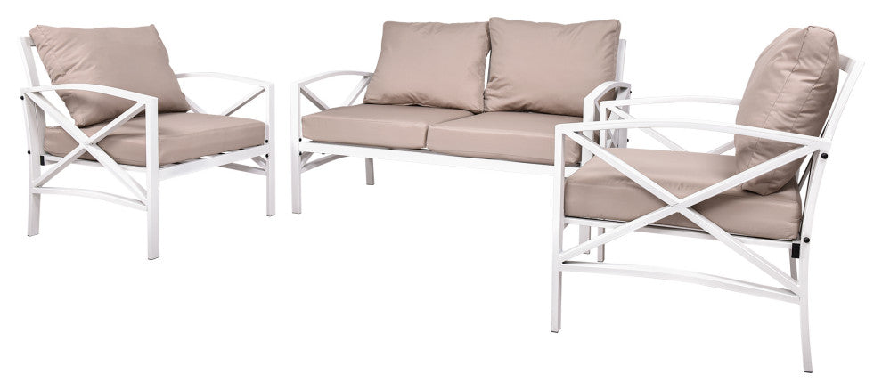 3 Pieces Outdoor Metal Patio Sectional Sofa Set With Cushions, Camel