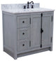 37" Single Vanity, Gray Ash With White Carrara Top, Right Doors/Right Oval Sink