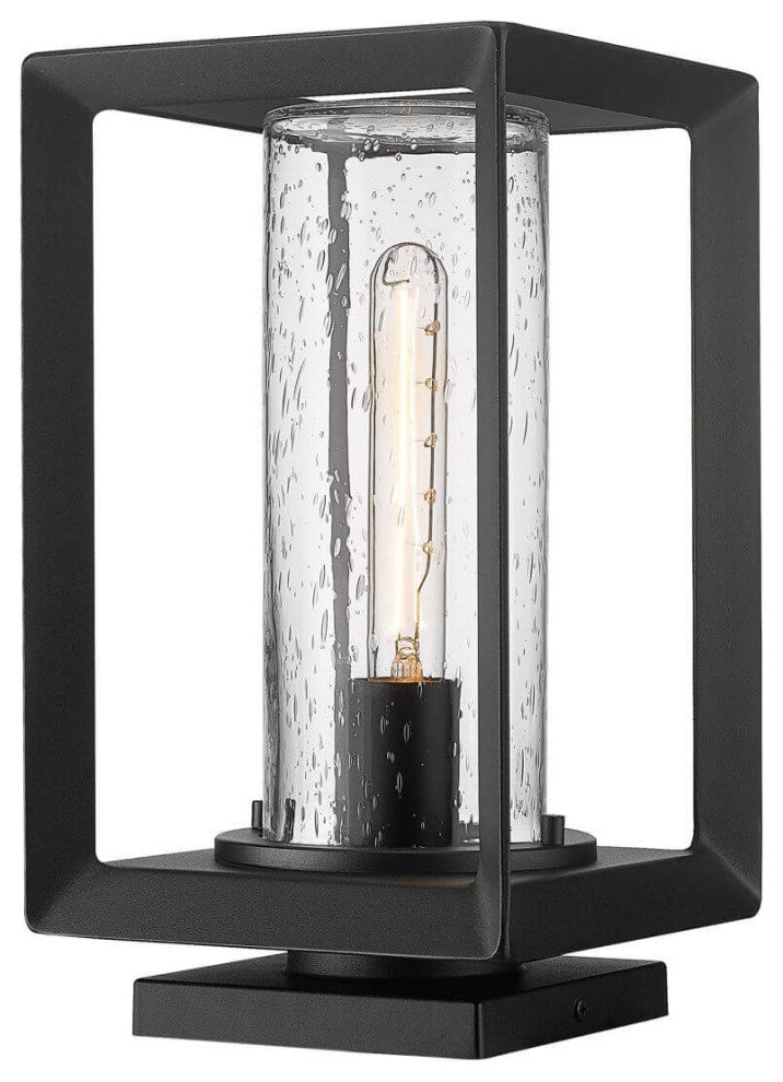 1 Light 13" Tall Outdoor Pier Mount, Natural Black With Seeded Glass Shade
