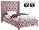 Savan Velvet Upholstered Bed, Pink, Twin