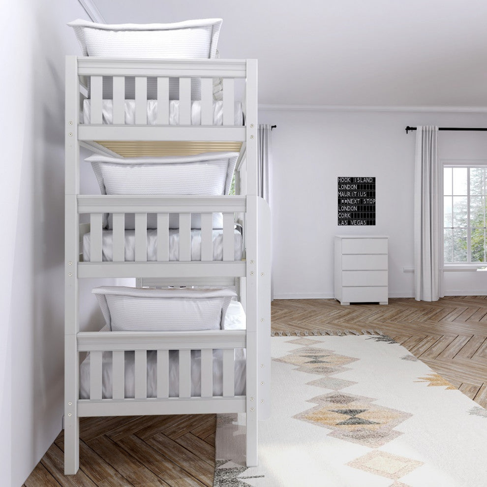 Stella White Triple Bunk Bed, Twin Size, Bunk Bed Only