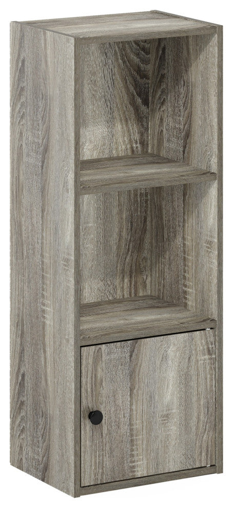 Furinno Luder 3-Tier Shelf Bookcase With 1 Door Storage Cabinet French Oak