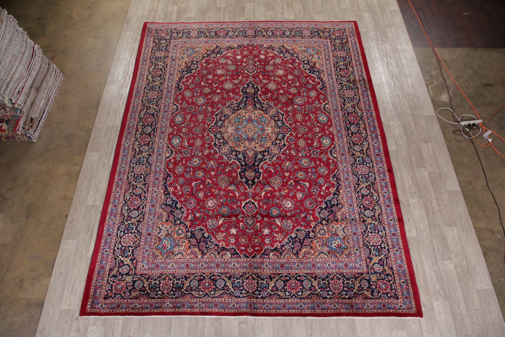 Consigned, Oriental Vintage-Style Handmade Area Rug Persian, Red, 10x13