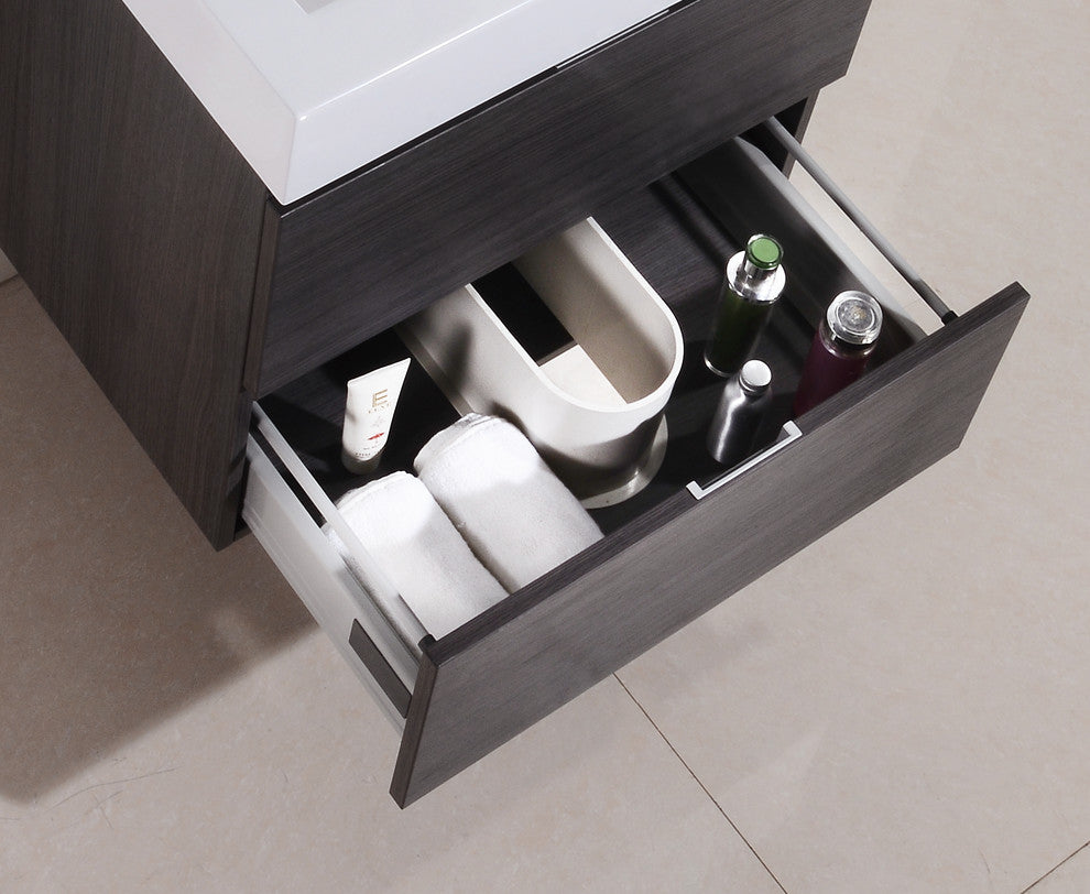 Bliss 30" High Gloss Gray Oak Wall Mount Modern Bathroom Vanity
