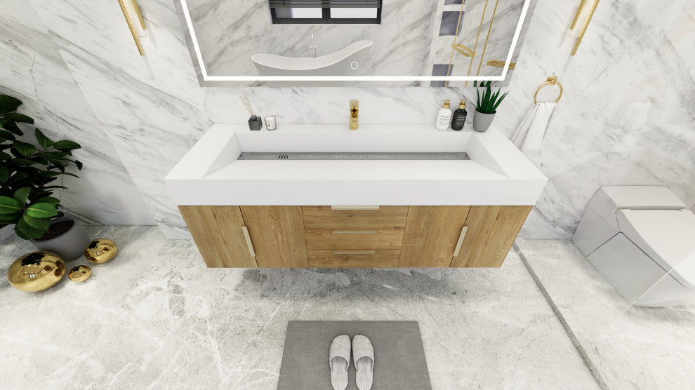 Madison 60" Wall Mounted  Single Sink Vanity with Reinforced Acrylic Sink, Oak