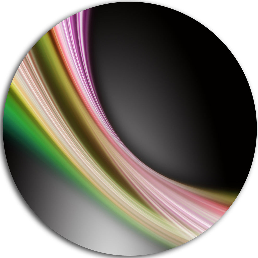 Pink Green Abstract Lines, Abstract Digital Art Disc Metal Artwork, 38"