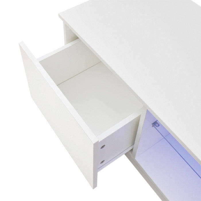 Modern White TV Stand with LED Lights Two drawers TV Cabinet