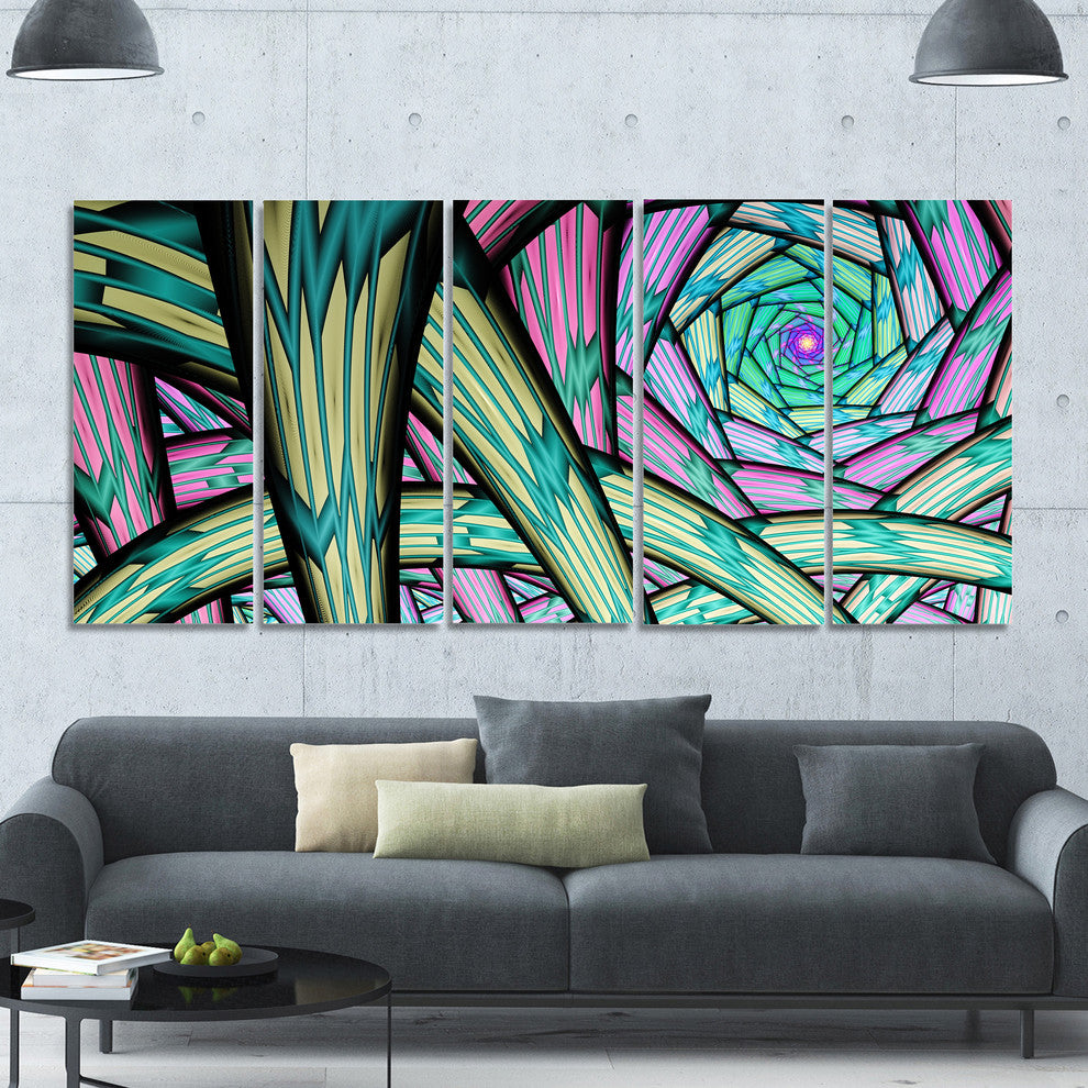 Purple Fractal Endless Tunnel, Abstract Canvas Artwork, 60"x28", 5 Panels