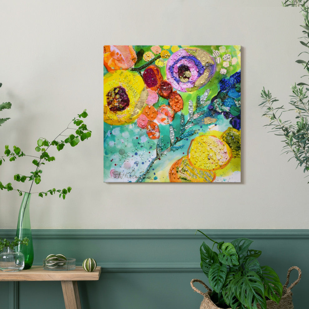Floral Radiance II Crystallus Epoxy Coated Wrapped Canvas Wall Art