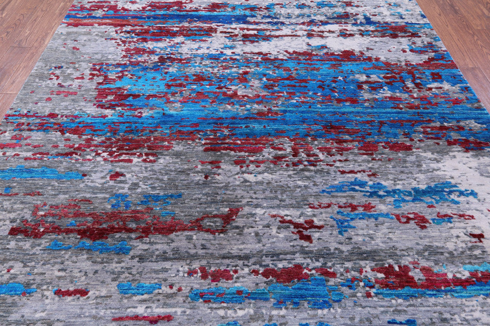 8' 1" X 10' 0" Handmade Wool & Silk Abstract Rug - Q13499