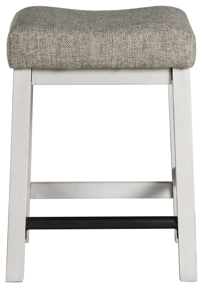 Drake Upholstered Backless Bar Stool, Rustic White and French Oak, Set of 2
