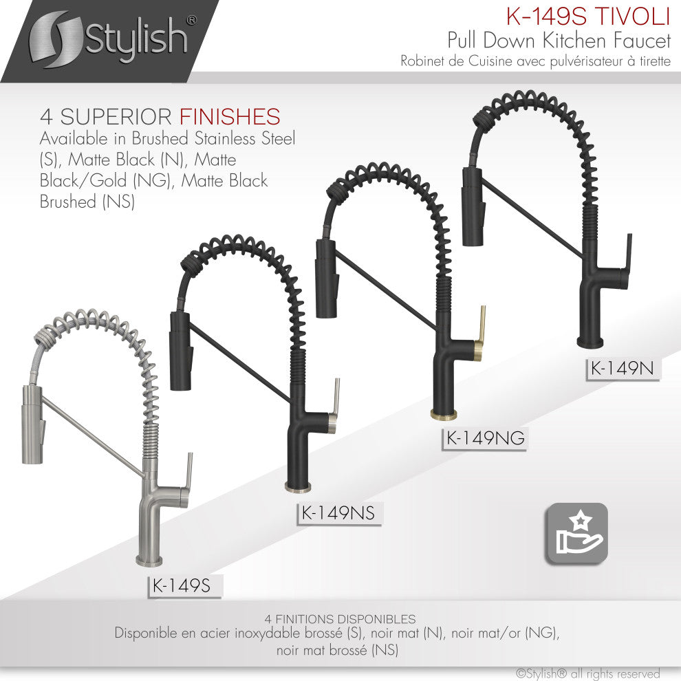 STYLISH Single Handle Pull-Down Dual Mode Kitchen Faucet Stainless Steel Brushed