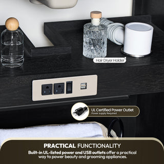 Busan Bath Vanity, Quartz Top No Mirror, Oak Classic Black, 36", Single Vanity