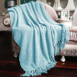Tweed Knitted Throw Blanket, Aquamarine, 50"x60"