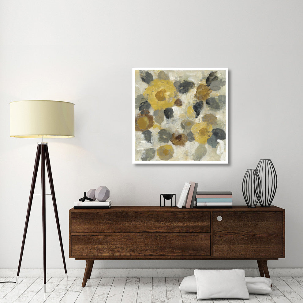 "Neutral Floral Beige II Yellow Flowers" Print by Silvia Vassileva, 38"x38"