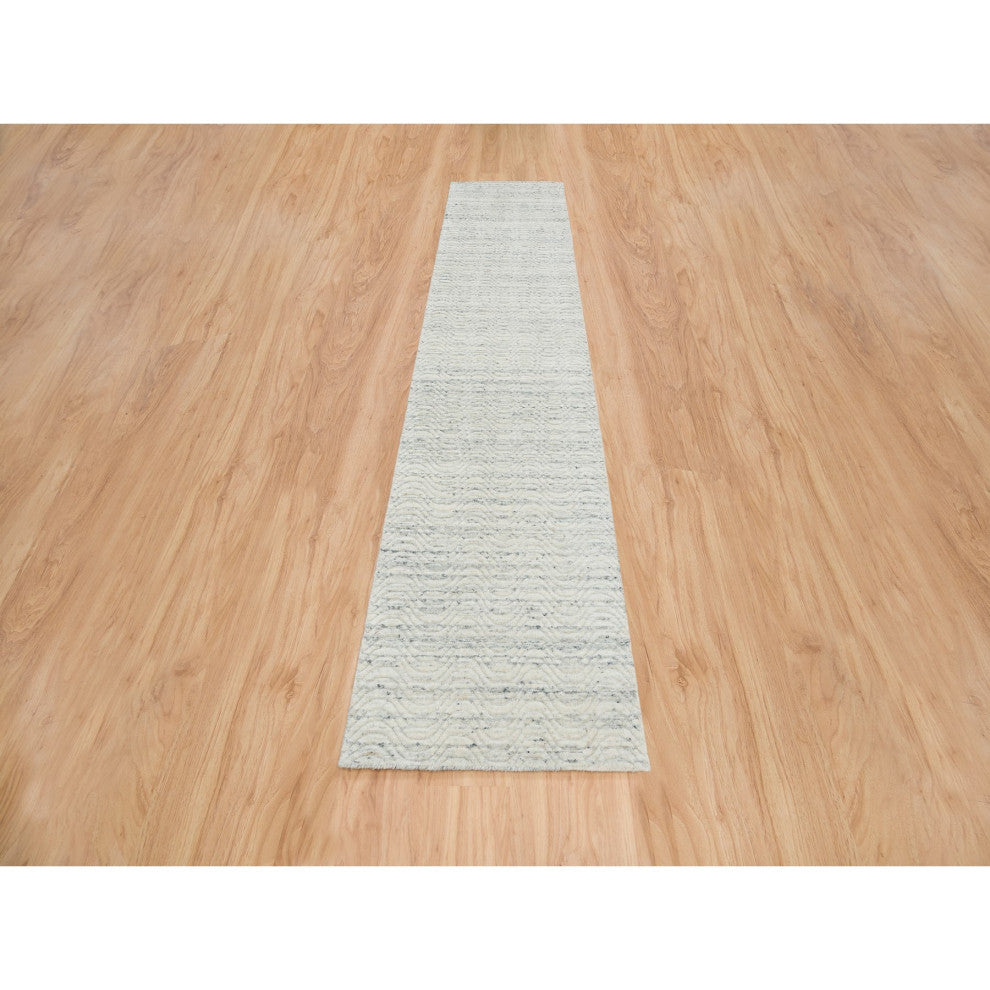 Beige Variegated Textured Modern Design Hand Loomed Wool Runner Rug, 2'5"x12'0"
