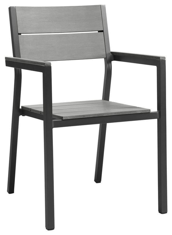 Modern Urban Contemporary Set of 7 Outdoor Patio Dining Set, Brown Gray Steel