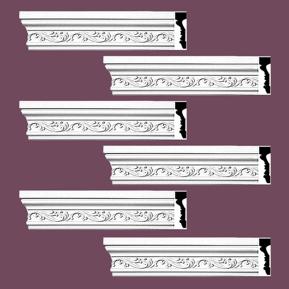 Crown Molding White Urethane Savanah Design 6 Pieces Totaling 564" Length