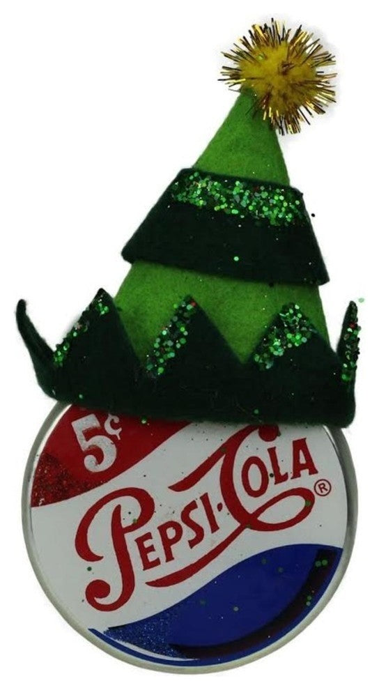 4.75" Green Jester Hat Pepsi Logo Glass Christmas Ornament