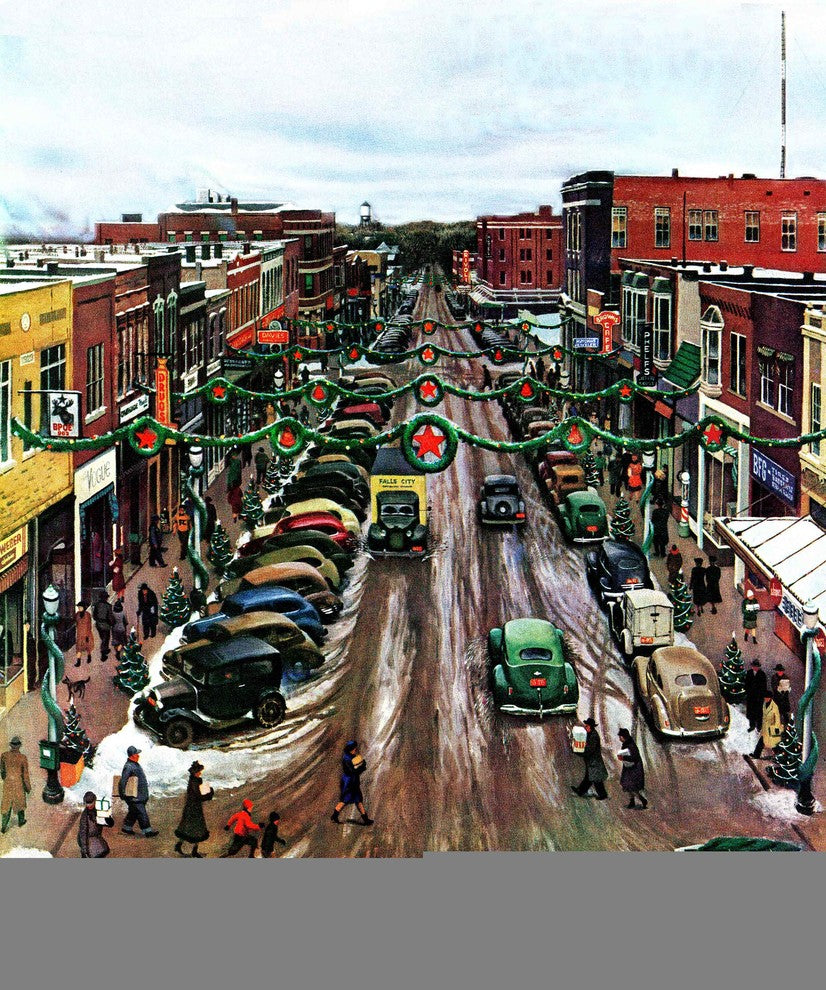 "Falls City, Nebraska at Christmas" Print on Canvas by John Falter
