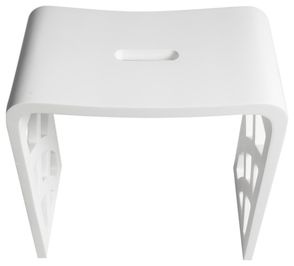 White Matte Solid Surface Resin Bathroom/Shower Stool, Designer