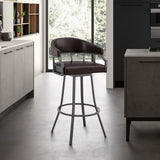 Valerie Swivel Brown Faux Leather and Java Brown Metal Bar Stool, Brown/Java Brown, Bar Height