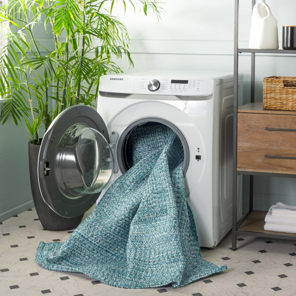 Safavieh Braided BRA201 Rug Machine-Washable, Teal/Green, 6'x9'