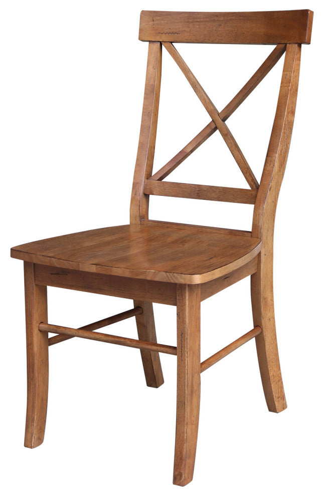 Set of Two X-Back Chairs, Distressed Oak