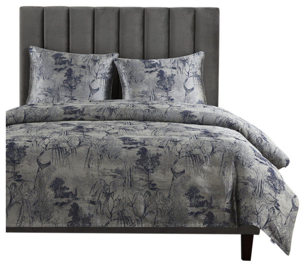 Pastoral Jacquard Comforter Set, 3 Piece, Silver, King