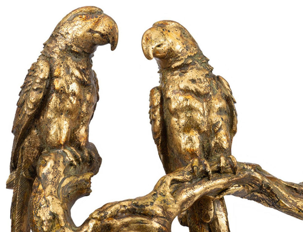Antiqued Gold Parrots Sculpture