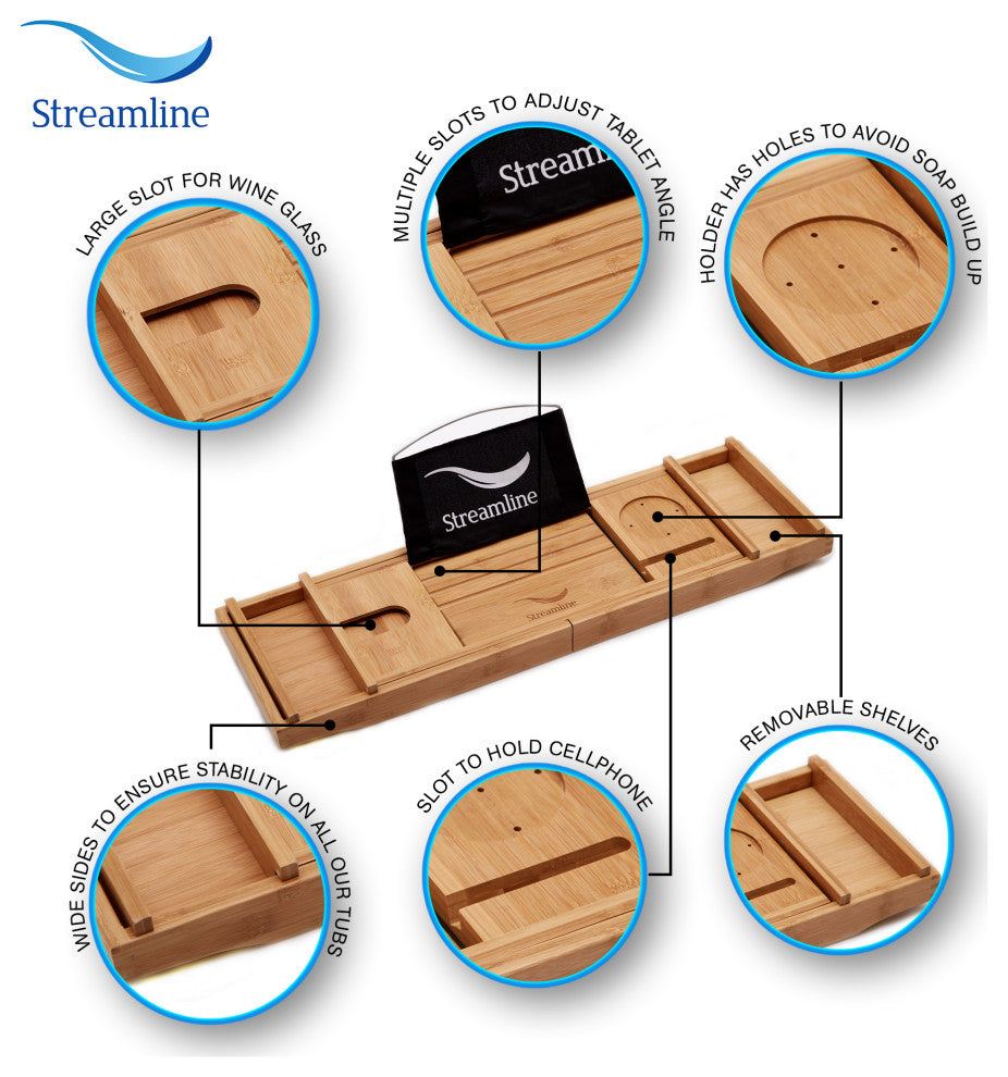 59" Streamline N4040BGL Soaking Freestanding Tub and Tray With Internal Drain