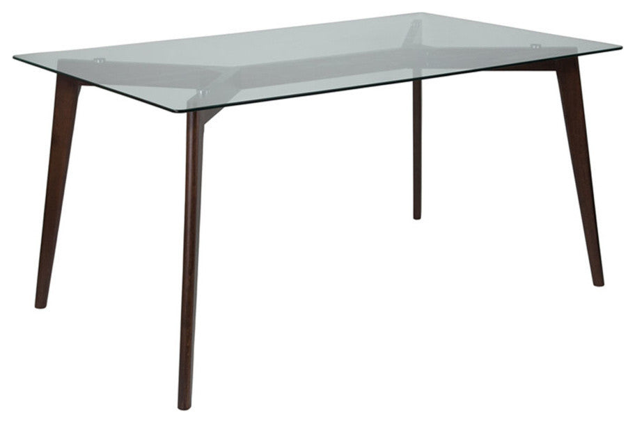 Parkside 35.25'' x 59'' Solid Espresso Wood Table with Clear Glass Top