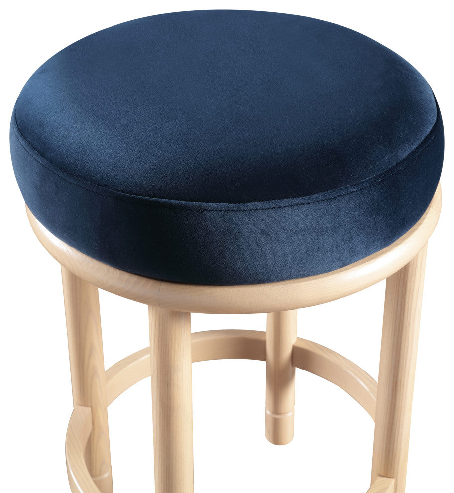 Monette Upholstered Bar and Counter Stool, Navy, Velvet, Natural Finish