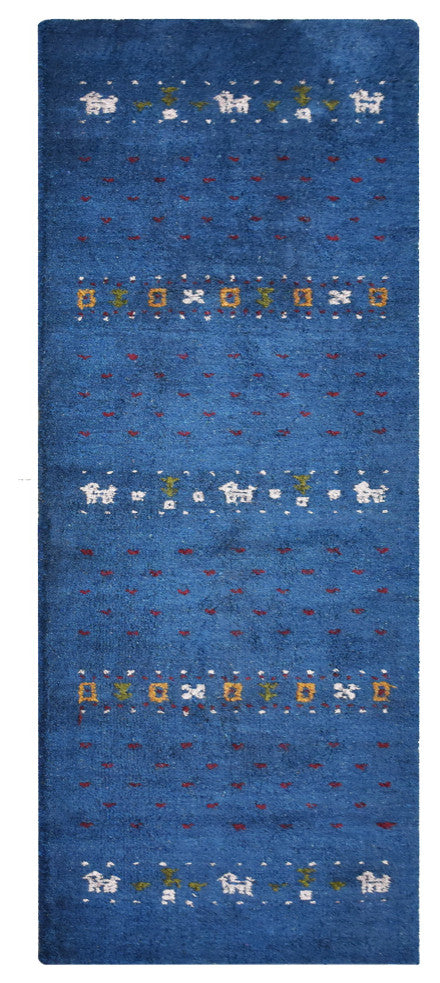 HAND KNOTTED LOOM SILK ECO-FRIENDLY AREA RUG -2'6''x12',Runner,Blue,Contemporary