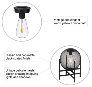 11.5"H Metal Mesh Black Solar Powered Outdoor Lantern With Stand