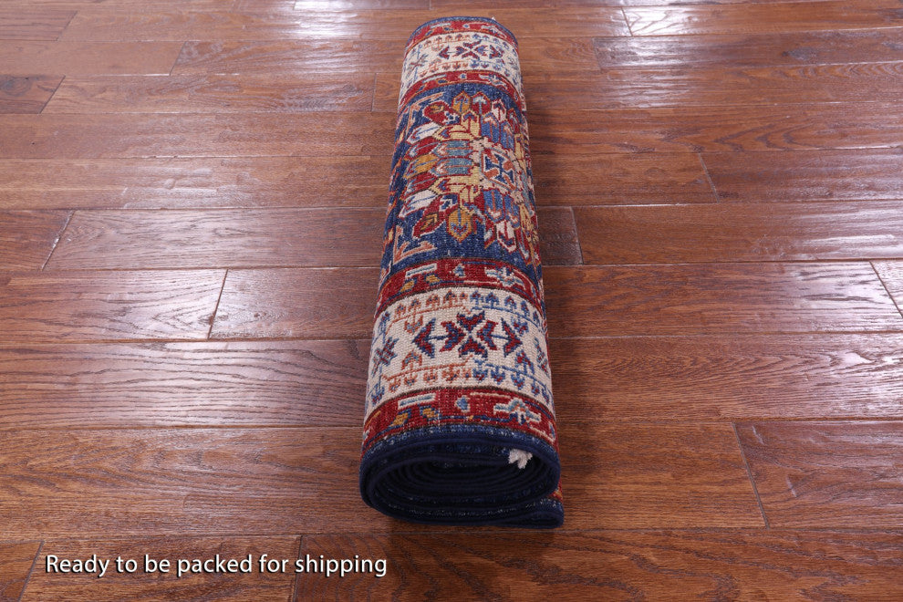 2' 7" X 10' 2" Super Kazak Geometric Hand Knotted Wool Runner Rug Q11235