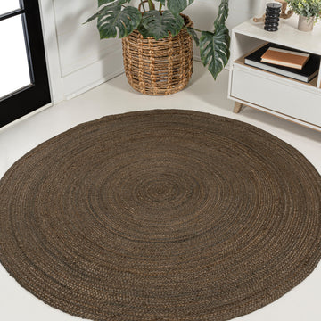 Zara Braided Coastal Cottage Round Jute Brown 6'' Round Area Rug