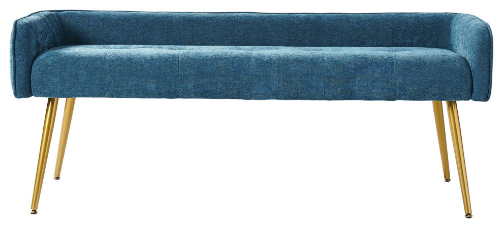 55.25"W Modern Upholstered Low Back Bench, Blue